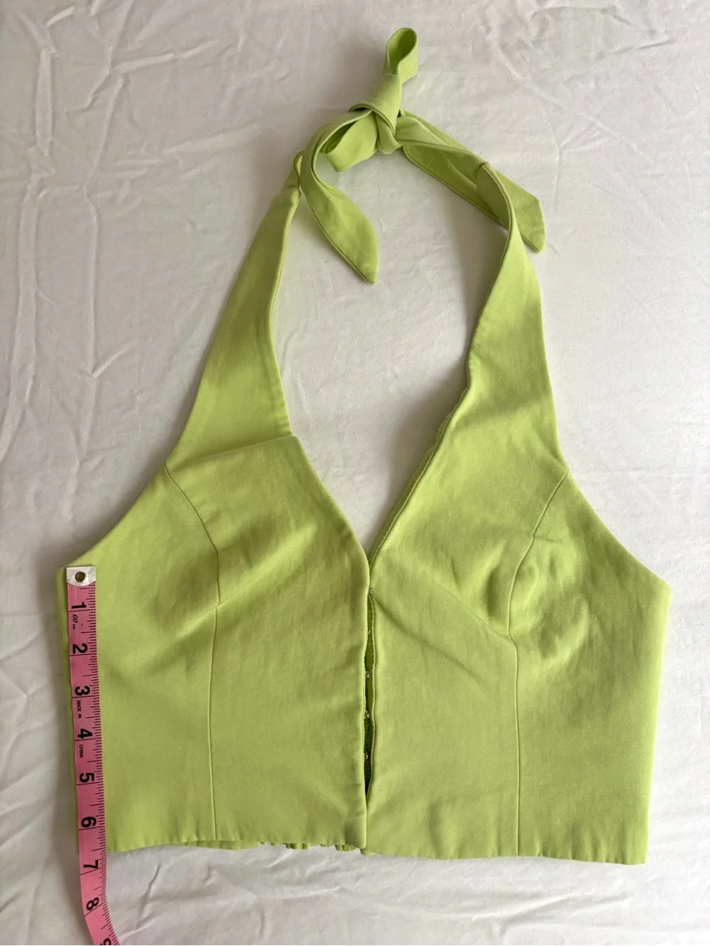 Zara Key Lime Green Halter Crop Top & Wide-Leg Pants Set